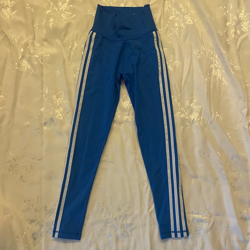 Adidas leggings- XS- Blue with white stripes
